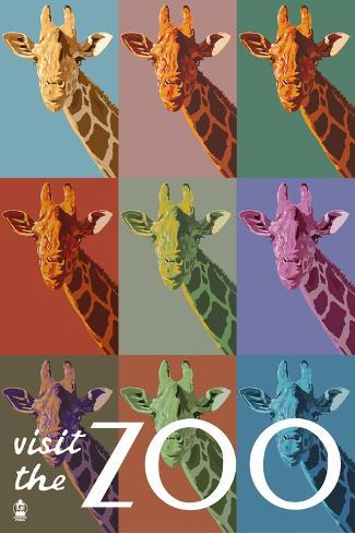 Art Print: Visit the Zoo, Giraffe as Pop Art by Lantern Press: 18x12in