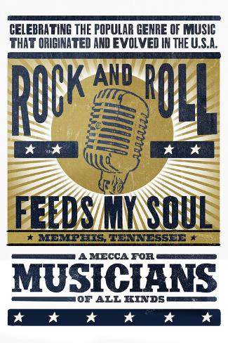 Art Print: Memphis, Tennessee - Microphone - Blue and Gold Screenprint by Lantern Press: 18x12in