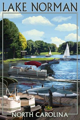 Art Print: Lake Norman, North Carolina - Boating Scene by Lantern Press: 18x12in