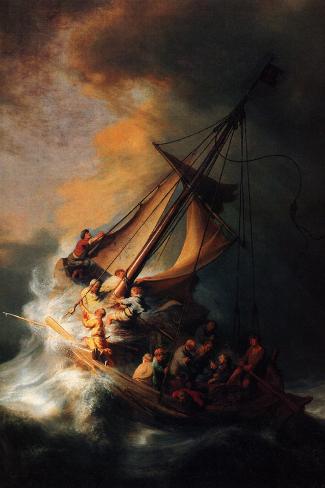 Art Print: Christ in the Storm on the Lake Genezareth by Rembrandt van Rijn: 18x12in