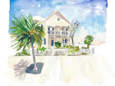 Art Print: Pastel Colored Conch Houses on Whitehead Street Key West by M. Bleichner: 12x9in