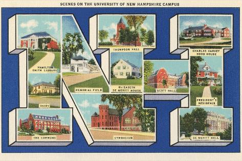 Art Print: Greetings from Nh, University of New Hampshire: 18x12in