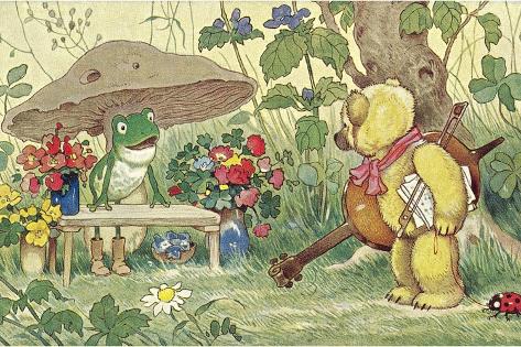 Art Print: Frog Flower Seller and Bear Cellist: 18x12in