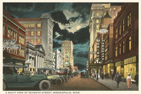 Art Print: Moon over Seventh Street, Minneapolis, Minnesota: 18x12in