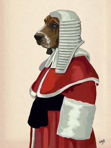 Art Print: Basset Hound Judge Portrait by Fab Funky: 12x9in