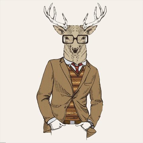 Art Print: Deer in Suit: 12x12in