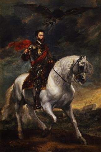 Giclee Print: Equestrian Portrait of the Emperor Charles V, C. 1620 by Sir Anthony Van Dyck: 18x12in