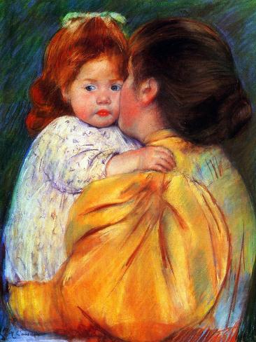 Giclee Print: Maternal Kiss, 1896 by Mary Cassatt: 12x9in