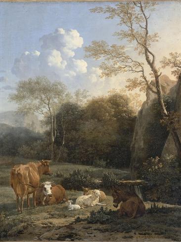 Giclee Print: Le Bocage; Vaches, ânes et moutons près d'un ruisseau by Karel Dujardin: 12x9in