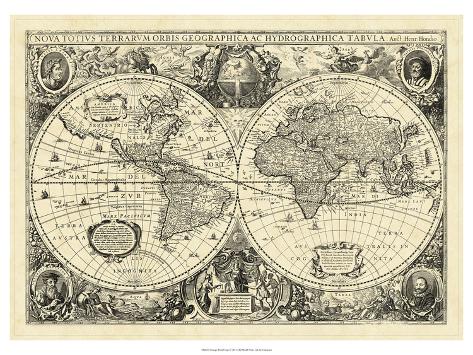 Art Print: Vintage World Map: 12x9in