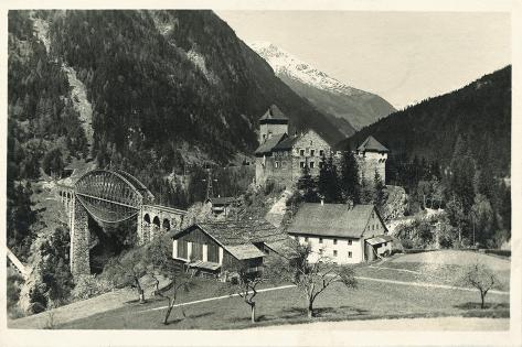 Photographic Print: Postcard, Historical, Castle Mountain Wies, TrisannabrŸcke, Arlbergbahn, Paznauntal, Tyrol, Austria by Starfoto: 12x8in