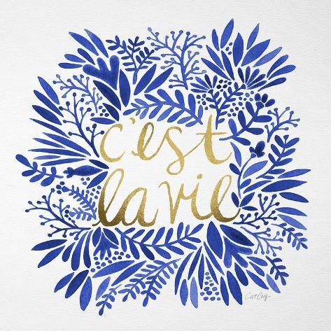 Art Print: C'est La Vie in Navy and Gold by Cat Coquillette: 12x12in