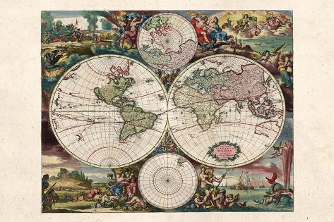 Giclee Print: Map of the World, J. B. Homann, 1716: 18x12in