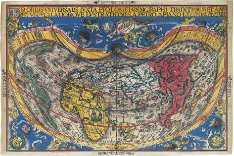 Giclee Print: Bulb-Shaped World Map 1520: 18x12in