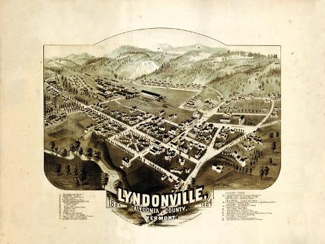 Giclee Print: 1884, Lyndonville Bird's Eye View, Vermont, United States: 12x9in