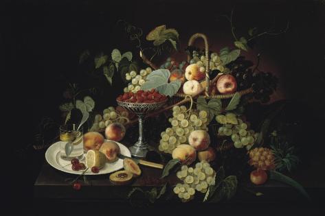 Giclee Print: Still Life with Fruit by Severin Roesen: 18x12in