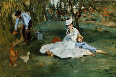 Giclee Print: Monet Family In Garden by Claude Monet: 18x12in