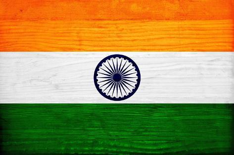 Art Print: India Flag Design with Wood Patterning - Flags of the World Series by Philippe Hugonnard: 18x12in