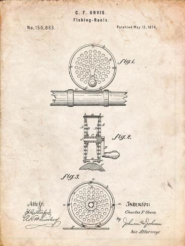 Art Print: Fishing Reel Patent by Cole Borders: 12x9in