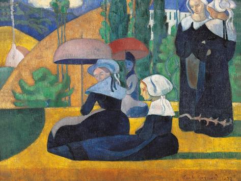 Art Print: Brittany Women with Umbrellas by Emile Bernard: 12x9in