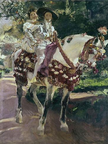 Giclee Print: Mis Hijas Elena Y María a Caballo Con Trajes Valencianos De 1808 by Joaquín Sorolla y Bastida: 12x9in