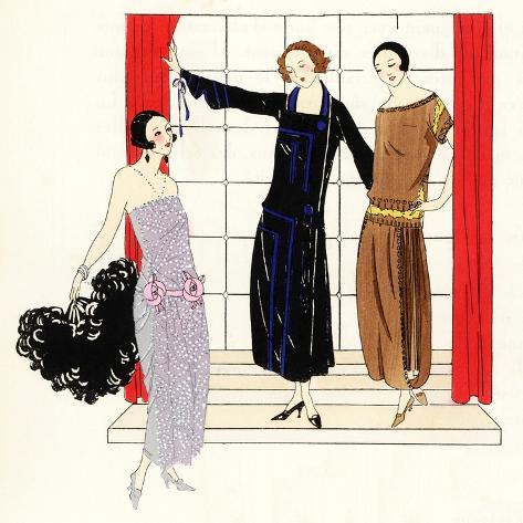 Giclee Print: Woman in evening dress of silver Cambodian lame, and women in town dresses of Moroccan crepe.: 16x16in Giclee Print: Woman in evening dress of silver Cambodian lame, and women in town dresses of Moroccan crepe.: 16x16in