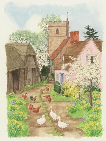 Giclee Print: Church and Farm Track, 1998 by Linda Benton: 12x9in