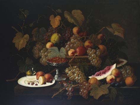 Giclee Print: Still Life with Fruit, 1852 by Severin Roesen: 12x9in