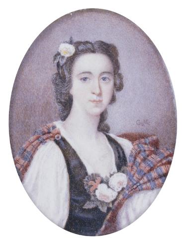 Giclee Print: Flora Macdonald (1722-1790), in Black and White Dress with Bouquet of Roses and Tartan Plaid by George Murray: 12x9in