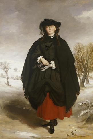 Giclee Print: Portrait of Daisy Grant, the Artist’s Daughter, Wearing a Black Dress, Red Petticoat, Black Shawl by Sir Francis Grant: 18x12in
