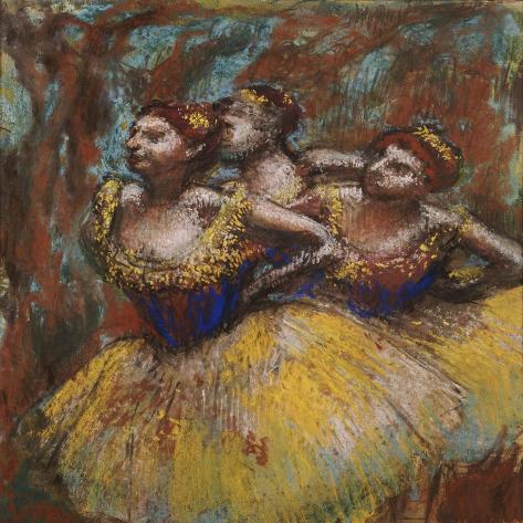 Giclee Print: Three Dancers (Yellow Skirts, Blue Blouses) by Edgar Degas: 16x16in