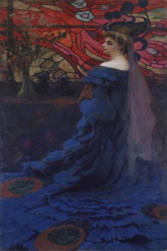 Giclee Print: Woman at the Window (The Peacock). Portrait of Zofia Borucinska, 1908 by Kazimierz Stabrowski: 18x12in