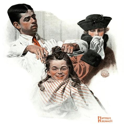 Giclee Print: First Haircut, August 10,1918 by Norman Rockwell: 16x16in