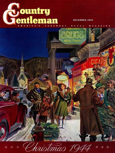 Giclee Print: Main Street at Christmas, Country Gentleman Cover, December 1, 1944 by Peter Helck: 12x9in