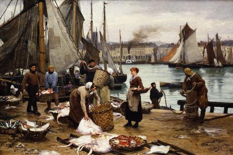 Giclee Print: Unloading the Catch, 1881 by Victor Marec: 18x12in