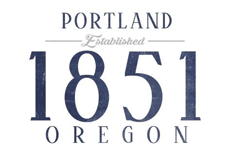 Art Print: Portland, Oregon - Established Date (Blue) by Lantern Press: 18x12in