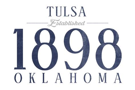 Art Print: Tulsa, Oklahoma - Established Date (Blue) by Lantern Press: 18x12in