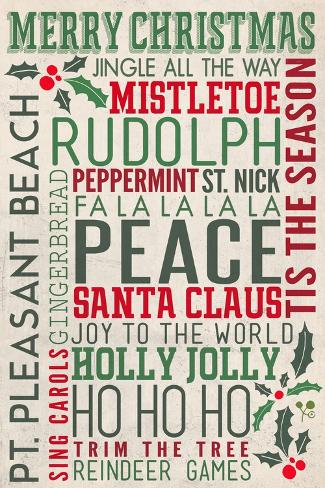 Art Print: Pt. Pleasant Beach, New Jersey - Christmas Typography by Lantern Press: 18x12in