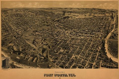 Art Print: Fort Worth, Texas - Panoramic Map by Lantern Press: 18x12in