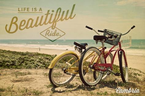 Art Print: Cambria, California - Life is a Beautiful Ride Bikes by Lantern Press: 18x12in