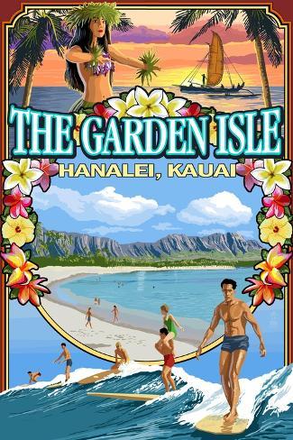 Art Print: Kauai, Hawaii - the Garden Isle Montage by Lantern Press: 18x12in