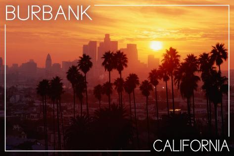 Art Print: Burbank, California - Skyline and Palms by Lantern Press: 18x12in