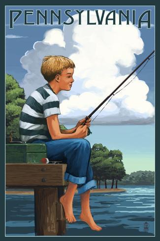 Art Print: Pennsylvania - Boy Fishing by Lantern Press: 18x12in