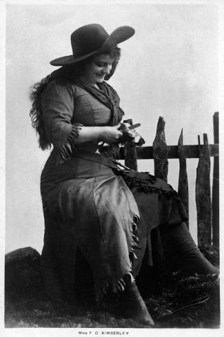 Art Print: Cowgirl Portrait - Miss F G Kimberley Cutting an Apple by Lantern Press: 18x12in