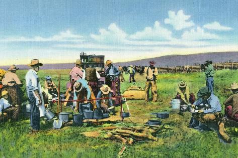 Art Print: New Mexico, Cowboys at the Chuck Wagon on the Roundup by Lantern Press: 18x12in