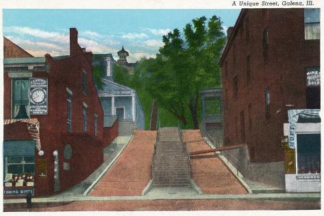 Art Print: Galena, Illinois - View of a Unique Street, Staircases, c.1955 by Lantern Press: 18x12in