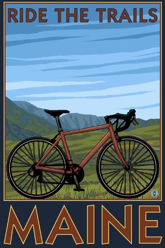 Art Print: Maine - Bicycle Scene by Lantern Press: 18x12in