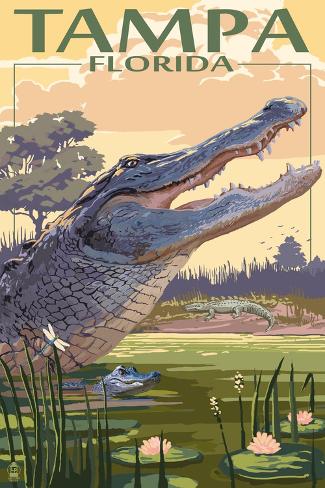 Art Print: Tampa, Florida - Alligator Scene by Lantern Press: 18x12in