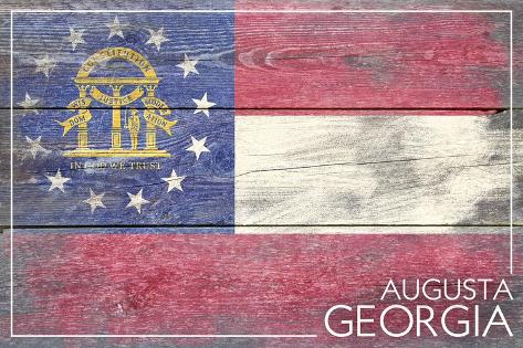 Art Print: Augusta, Georgia - Georgia State Flag - Barnwood Painting by Lantern Press: 18x12in