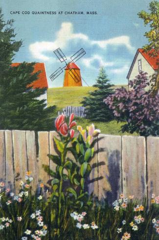 Art Print: Chatham, Cape Cod, Massachusetts, View of Windmill and Flowers by Lantern Press: 18x12in